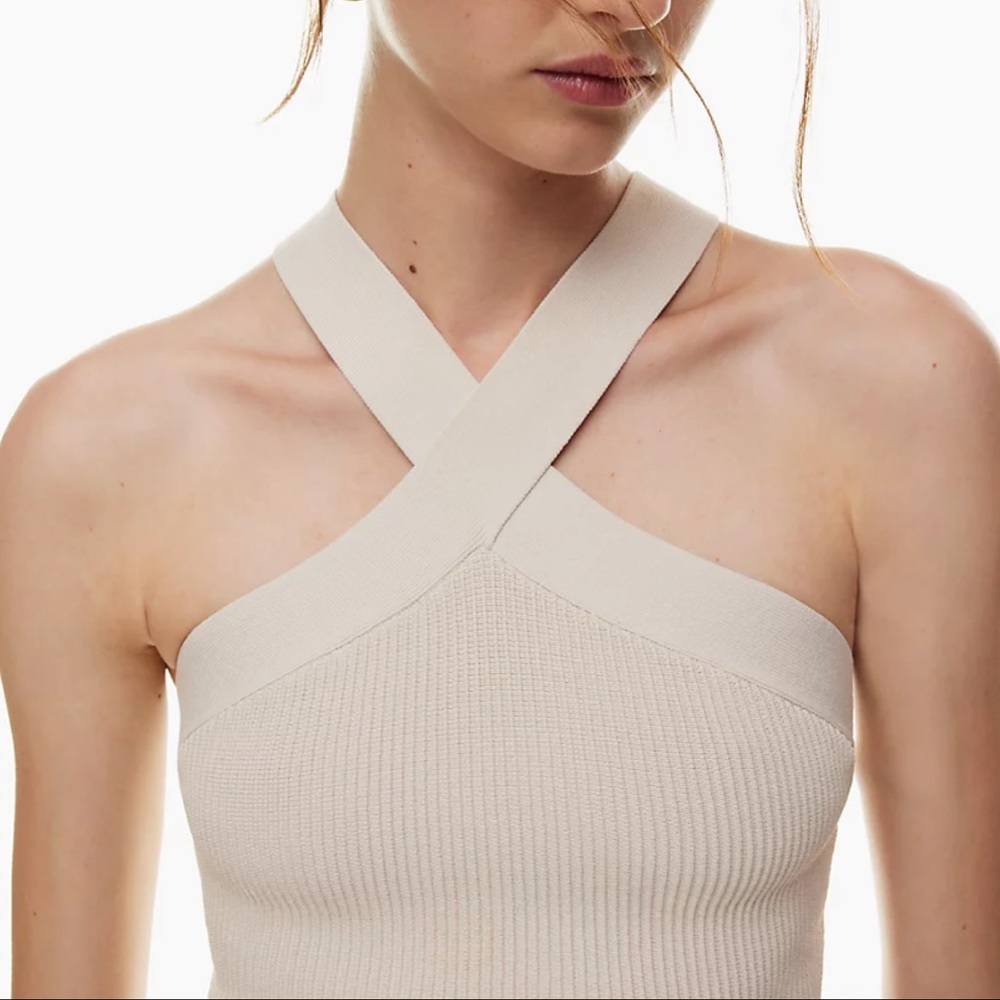 Aritzia Babaton Sculpt Knit Criss Cross Cropped Tank (Matte Pearl)